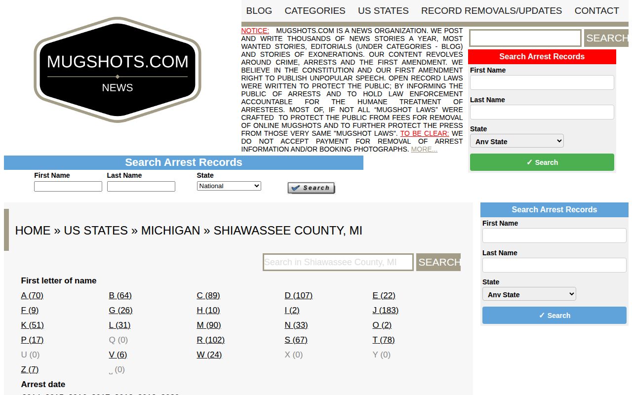 Historical Shiawassee County section on an unofficial secondary index