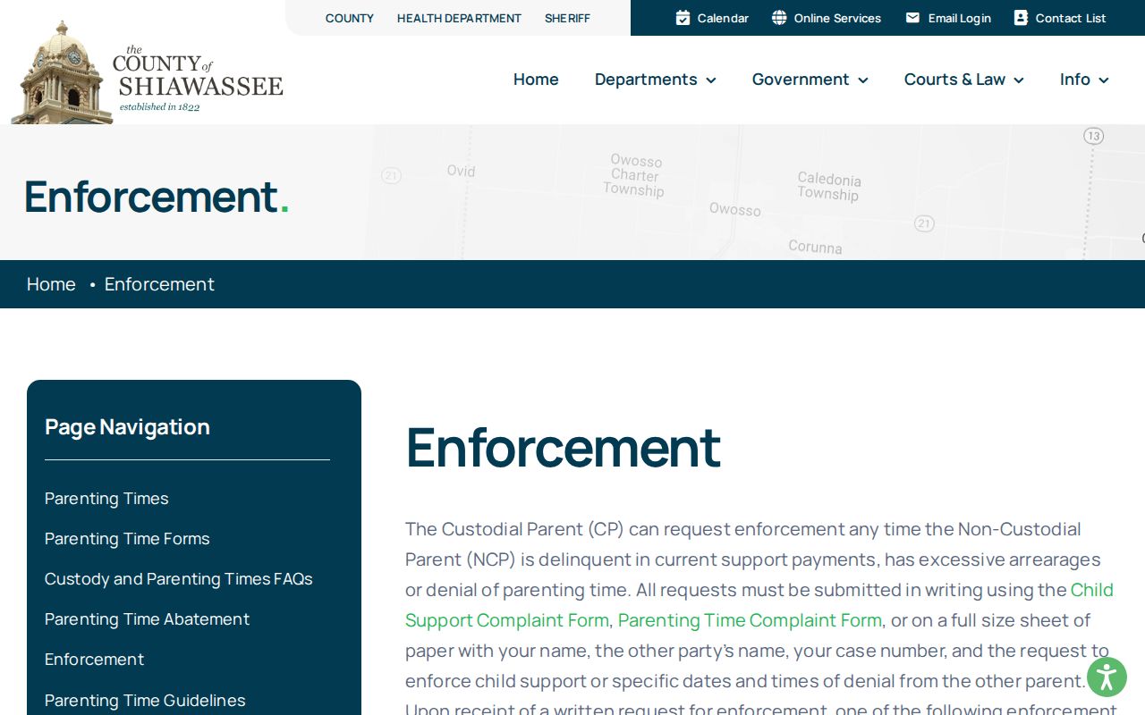 Shiawassee County Friend of Court enforcement guidance for bench warrants